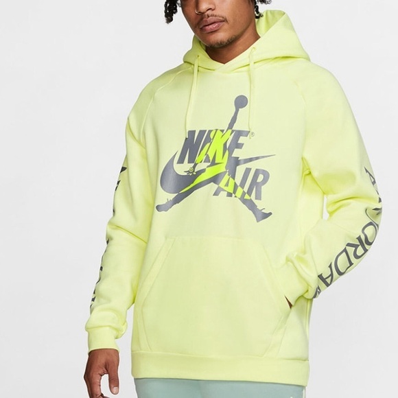 Jordan Men's Jumpman Classics Pullover Hoodie 'Neon Green' BV6010-335 Size Large - Picture 1 of 15